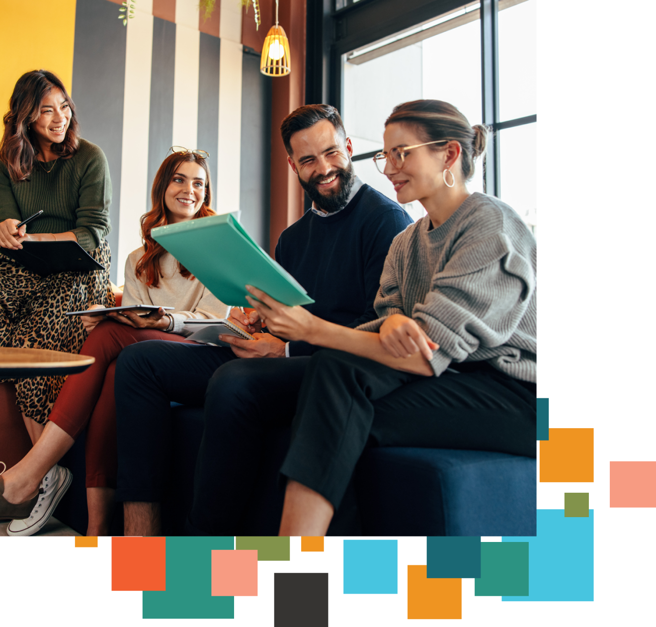 A group of people talk together