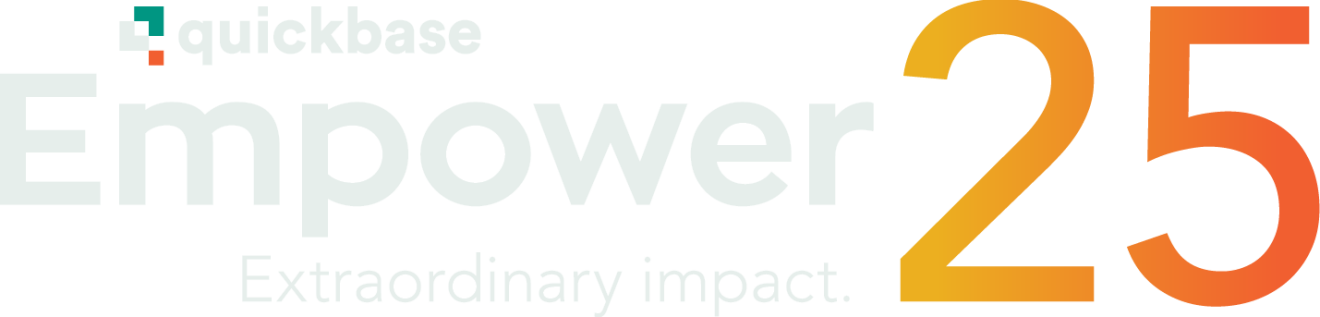 Logo for Empower 2025 event with Extraordinary power slogan and Quickbase logo png