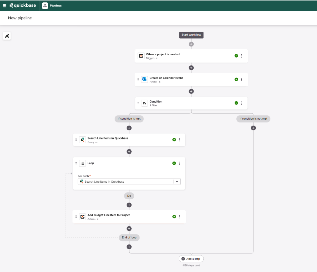 A screenshot of Quickbase's integration builder